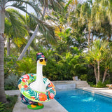 GANSHAYA Summer Goose Outfits Porch Goose Hawaiian Outfit 23 Inch Tropical Goose Clothes with Swim Trunks Sun Hat Sunglasses Swim Ring for Geese Statue Spring Summer Decor (Flamingo)