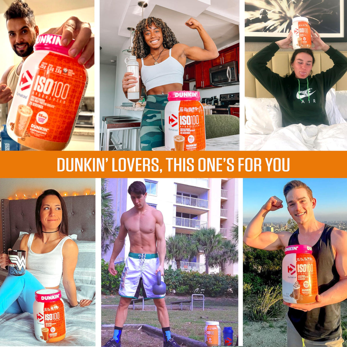 Dymatize x Dunkin' Mocha Latte ISO100 Whey Protein Powder, 95mg Caffeine, 25g of Protein, 20 Servings, 5.5g BCAAs, 120 Cal., Gluten Free, 1g Fat, 1g Sugar, 3g Carb