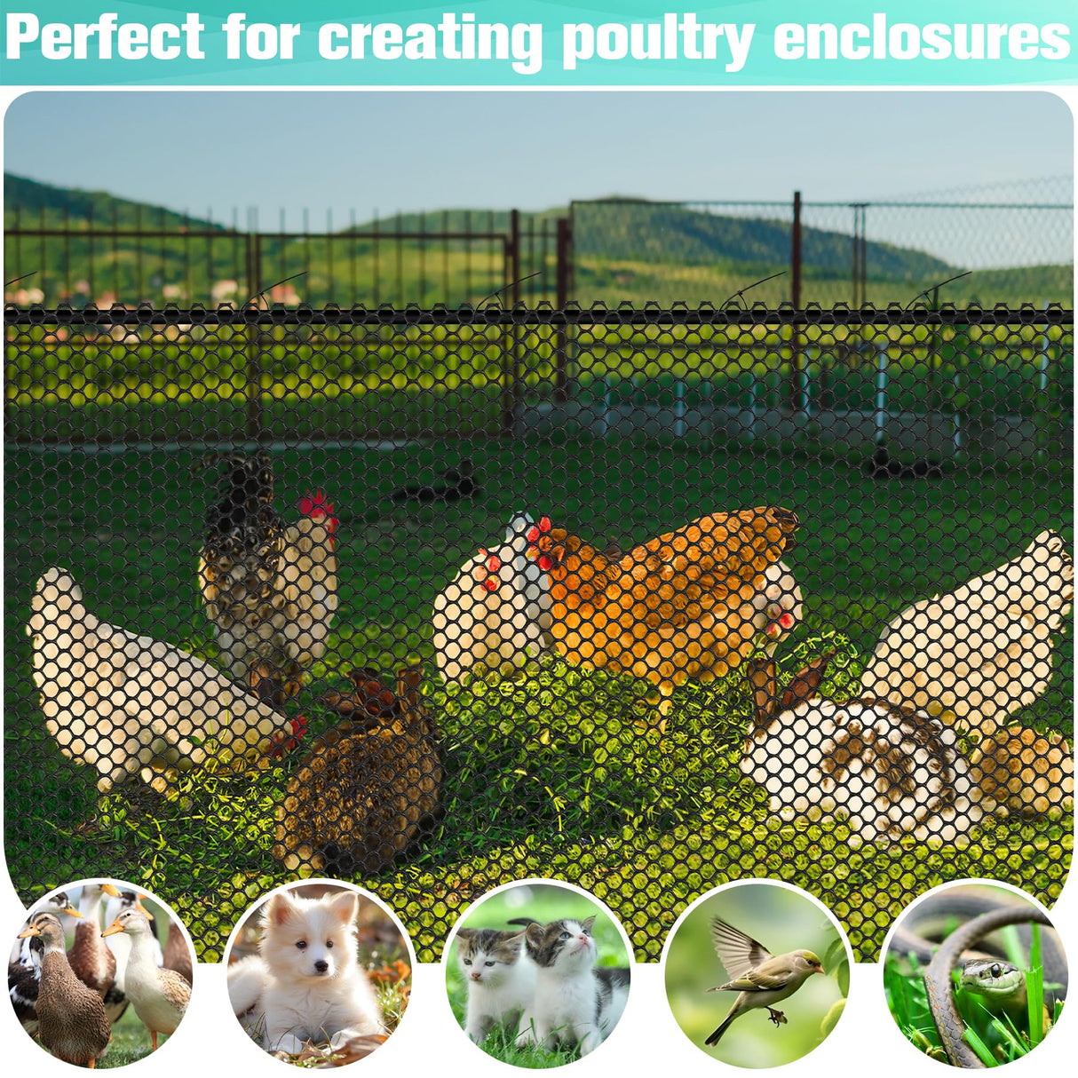 Plastic Mesh Fence Sheet 15.7IN x 50FT - 0.3IN Opening Plastic Chicken Wire Netting Roll Durable for Dogs, Poultry, Puppy, Garden Snake Barrier with 50 Pcs Zip Ties - Black