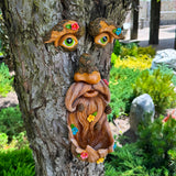 Mood Lab Tree Face Decor with Flowers - Outdoor Old Man Face Decoration - Tree Garden Hugger - Yard Art Statue