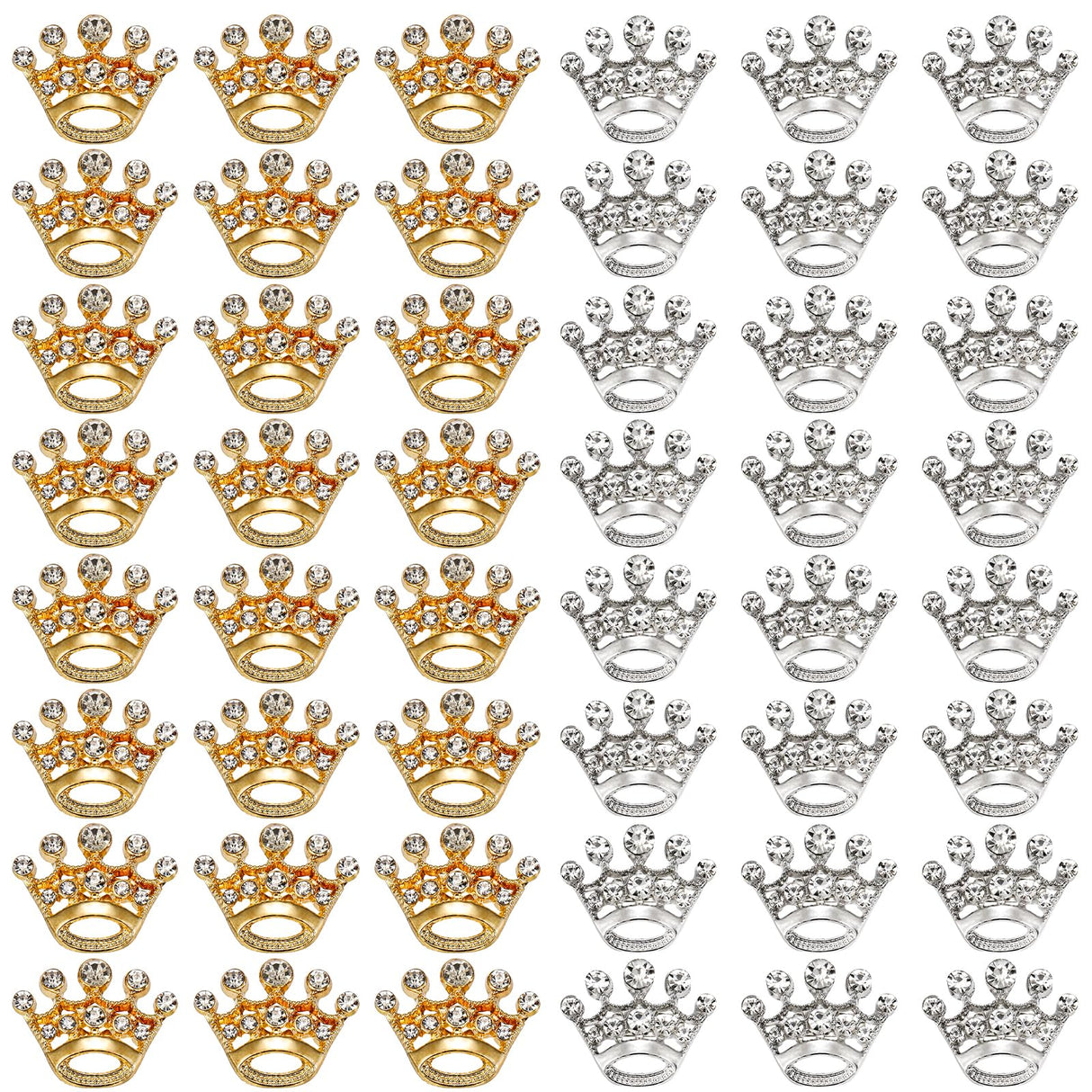 Okllen 48 Pieces Small Crown Brooches, Silver Gold Crown Pins, Fashion Rhinestone Brooch Pins for Women, Men, Lapel, Sashes, Wedding