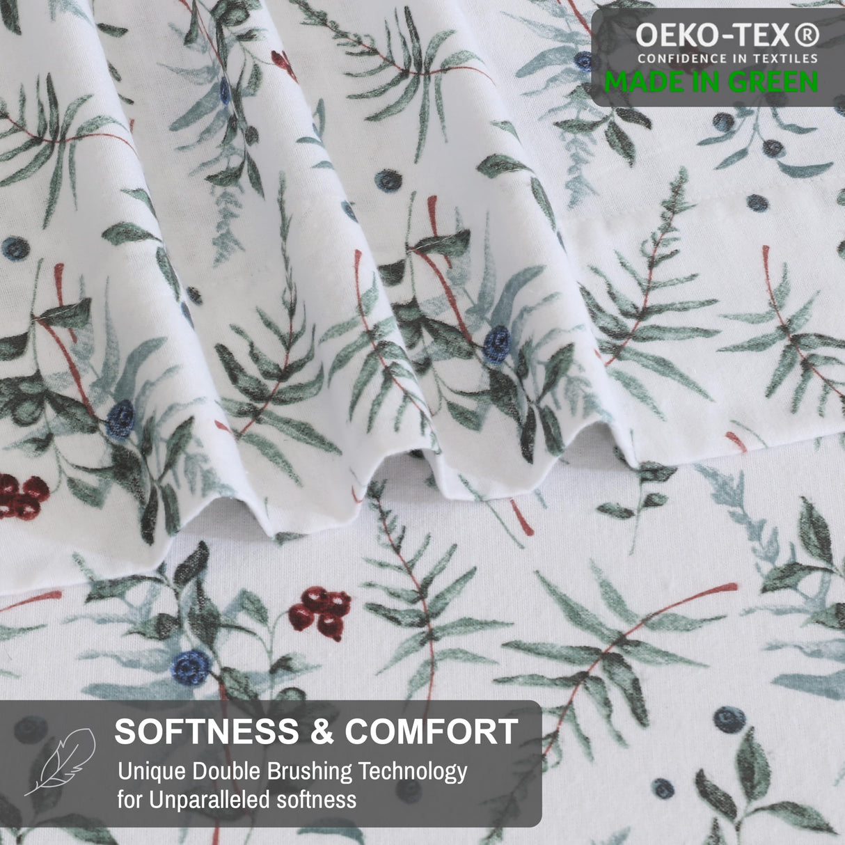 RUVANTI Flannel Sheets Queen Size 6 Pcs - 100% Cotton Double Brushed Bed Sheets, Deep Pockets 16 Inches Queen Sheet Set, All Seasons Breathable, Extra Soft & Comfy, Christmas Attraction