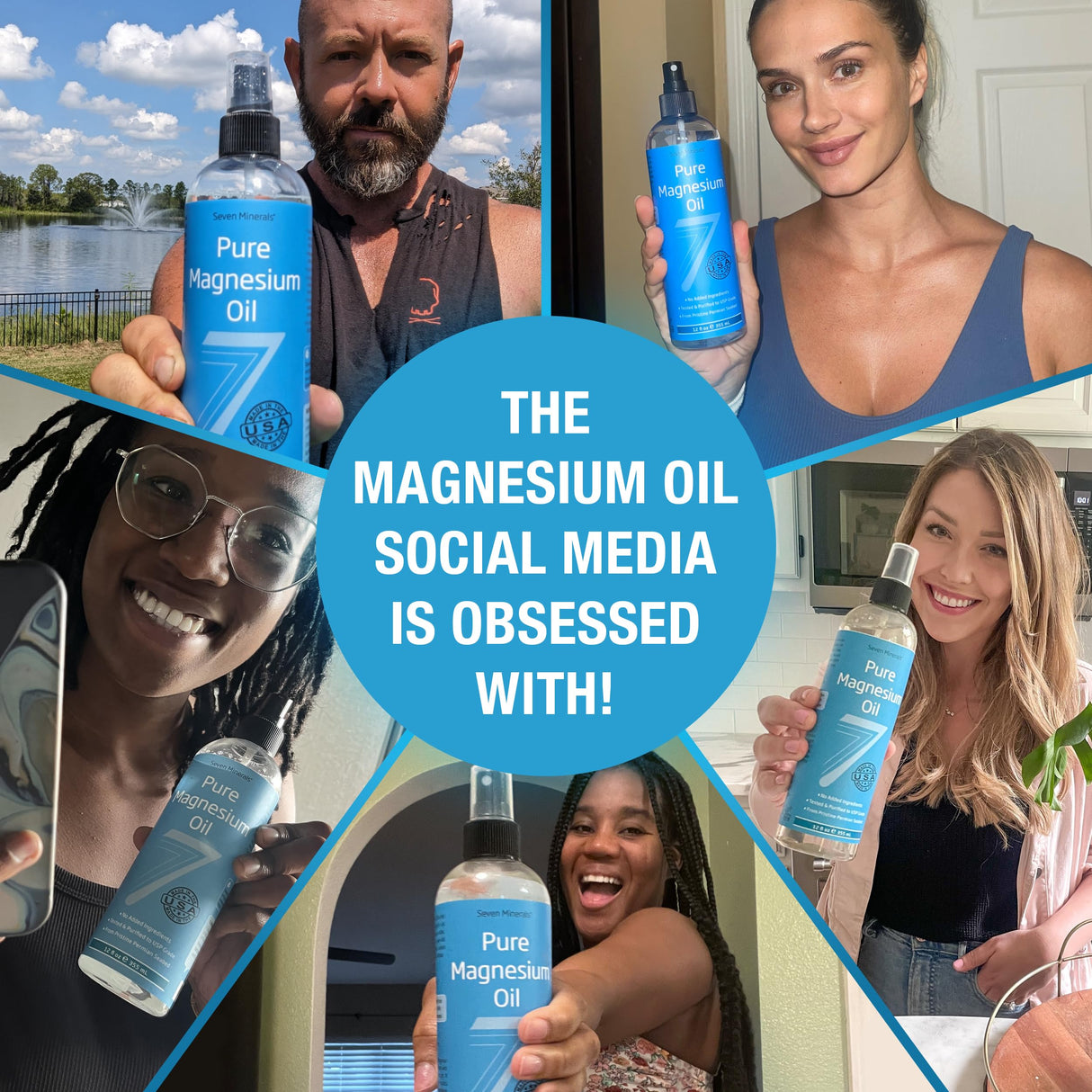 Seven Minerals Pure Magnesium Oil Spray, Big 12oz, USP Grade, Extra Strength, for Feet, Sleep, Muscle Pain & Cramps - Mined in The USA