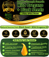 Oil Of Oregano With Black Seed Oil - 400 Servings, 2 in 1 Wild Oregano Oil with Black Seed Oil Drops, Organic Supplement, Alternative to Oregano and Black Seed oil Gel Capsules, Non-GMO, Vegan