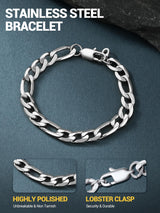 PROSTEEL Stainless Steel Figaro Link Chain Bracelet 6mm 7.5 Inch Men Jewelry