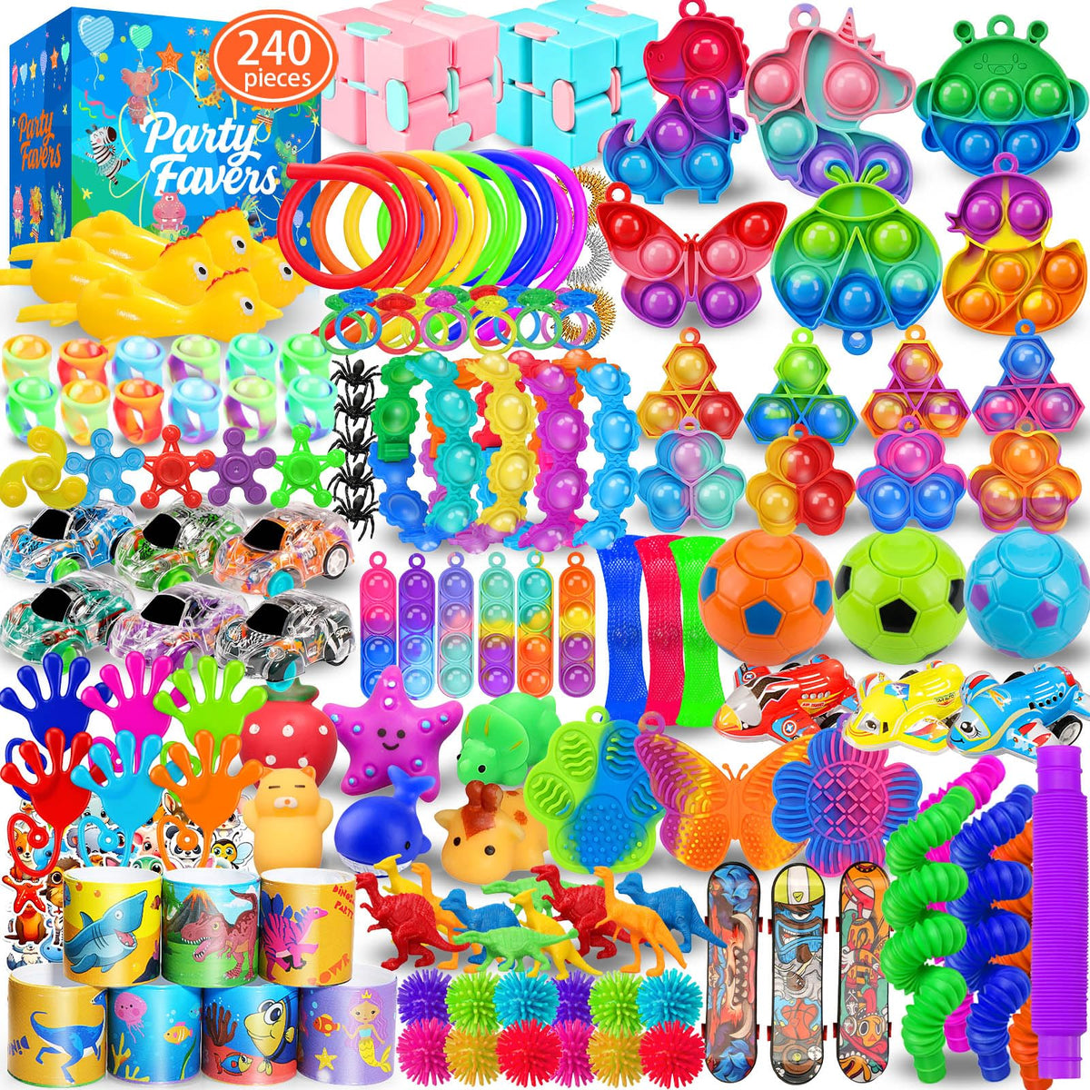 Party Favors for Kids 8-12 4-8, 240 Pack Fidget Toys for Adults, Christmas Stocking Stuffers Goodie Bags School Classroom Prizes, Birthday Gifts for Teen Boys Girls, Stress Relief Sensory Toy Bulk