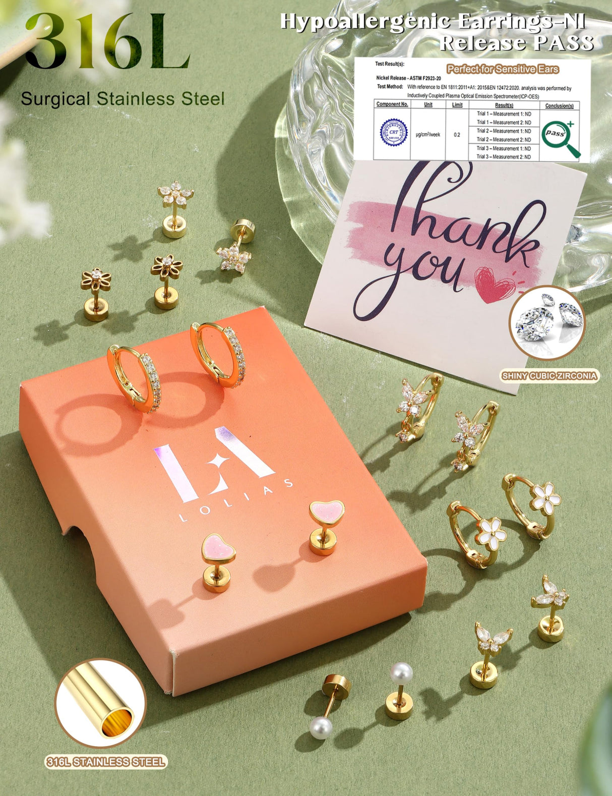 Hypoallergenic Flat Back Earrings for Women Girls Teen Kids Toddler Gold