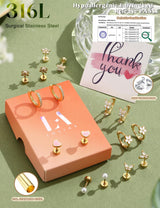 Hypoallergenic Flat Back Earrings for Women Girls Teen Kids Toddler Gold