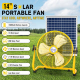 ZMLBTF 14" Solar Powered Fan with 20W Solar Panel & Rechargeable Battery, Portable, Quiet 12 Speed, 360° Tilt Head for Outside, Camping, Travel, Greenhouse, Chicken Coop, Patio, gazebo (Yellow)