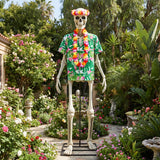 3 Pcs 12 Ft Skeleton Summer Costume Set, Hawaiian Skeleton Clothes Accessories Included Headband Garland and Shirt, Giant Skeletons Outfit Accessories for Outdoor Yard Decor, Skeletons Not Included