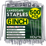 houya 500 PCS Landscape Staples 6 Inch Galvanized Garden Stakes Garden Staples Pins Anti-Rust Ground Stakes for Weed Barrier, Irrigation Hose, Yard Lawn SOD, Landscape Fabric, Decor 6"L x1.2"W 500pcs