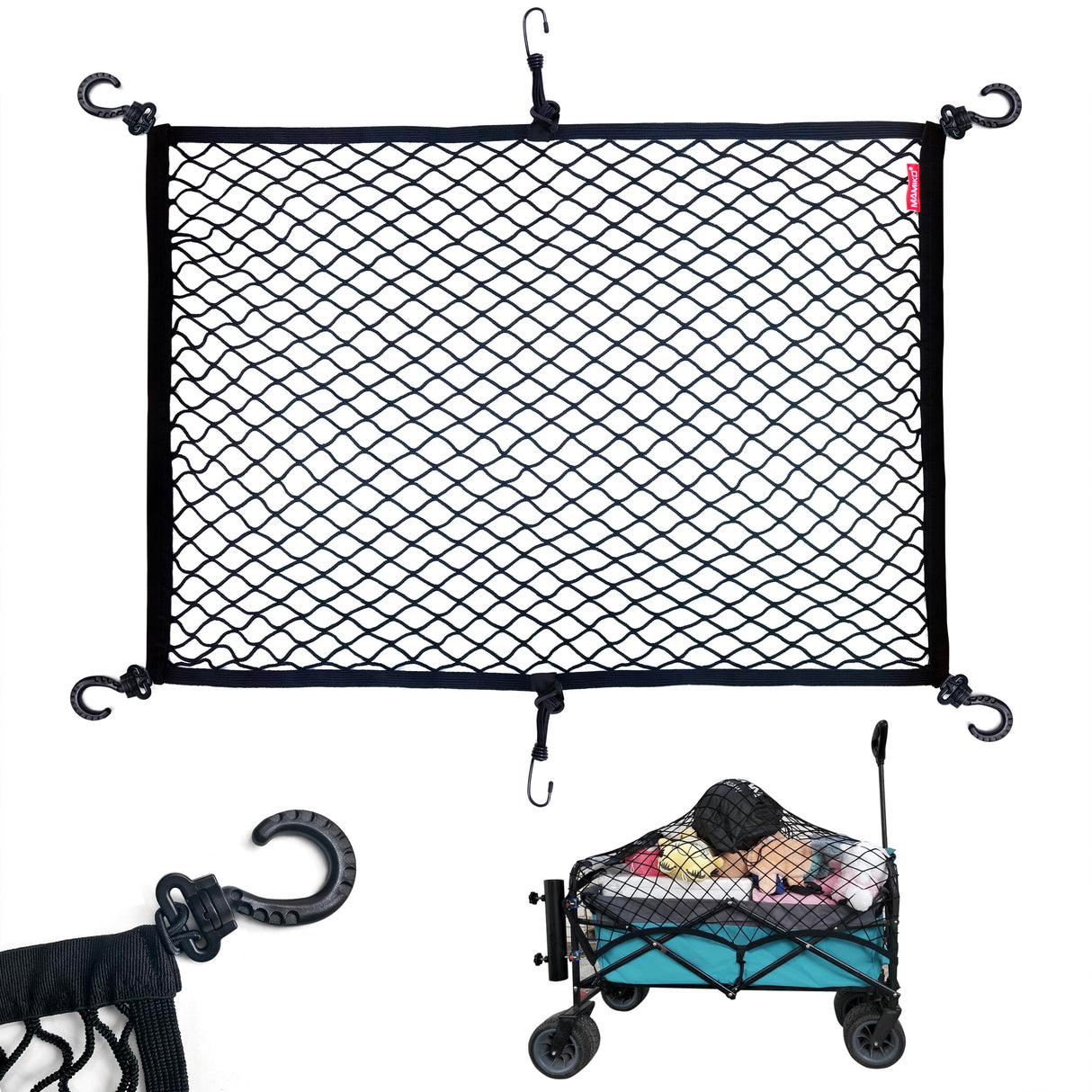 MAMIKO Cargo Net for Utility Folding Wagon, Garden Cart, Folding Trolley Cart, Beach Cart, Made of Heavy Duty Nylon Net with Storage Bag / 43.3"X27.6"to 78.7"×51.1"