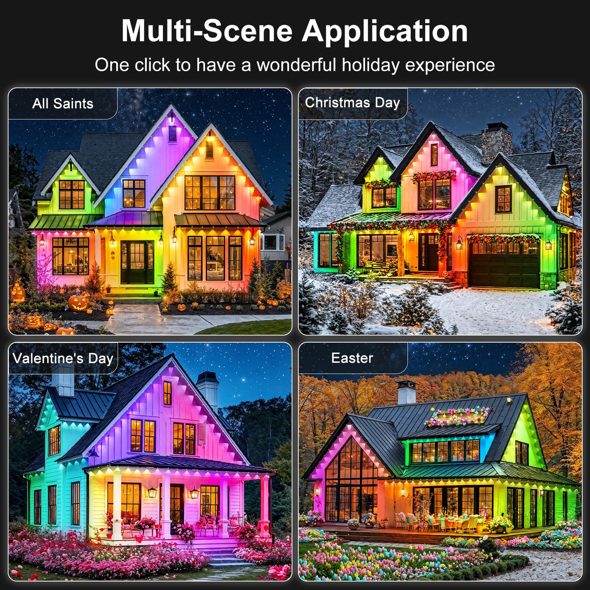 RCUICA 500FT Permanent Outdoor Lights Waterproof with Smart App Control Remote,DIY Scene Modes,Music Sync hronization,Eaves Lights for Garden Decor,Deck,Christmas