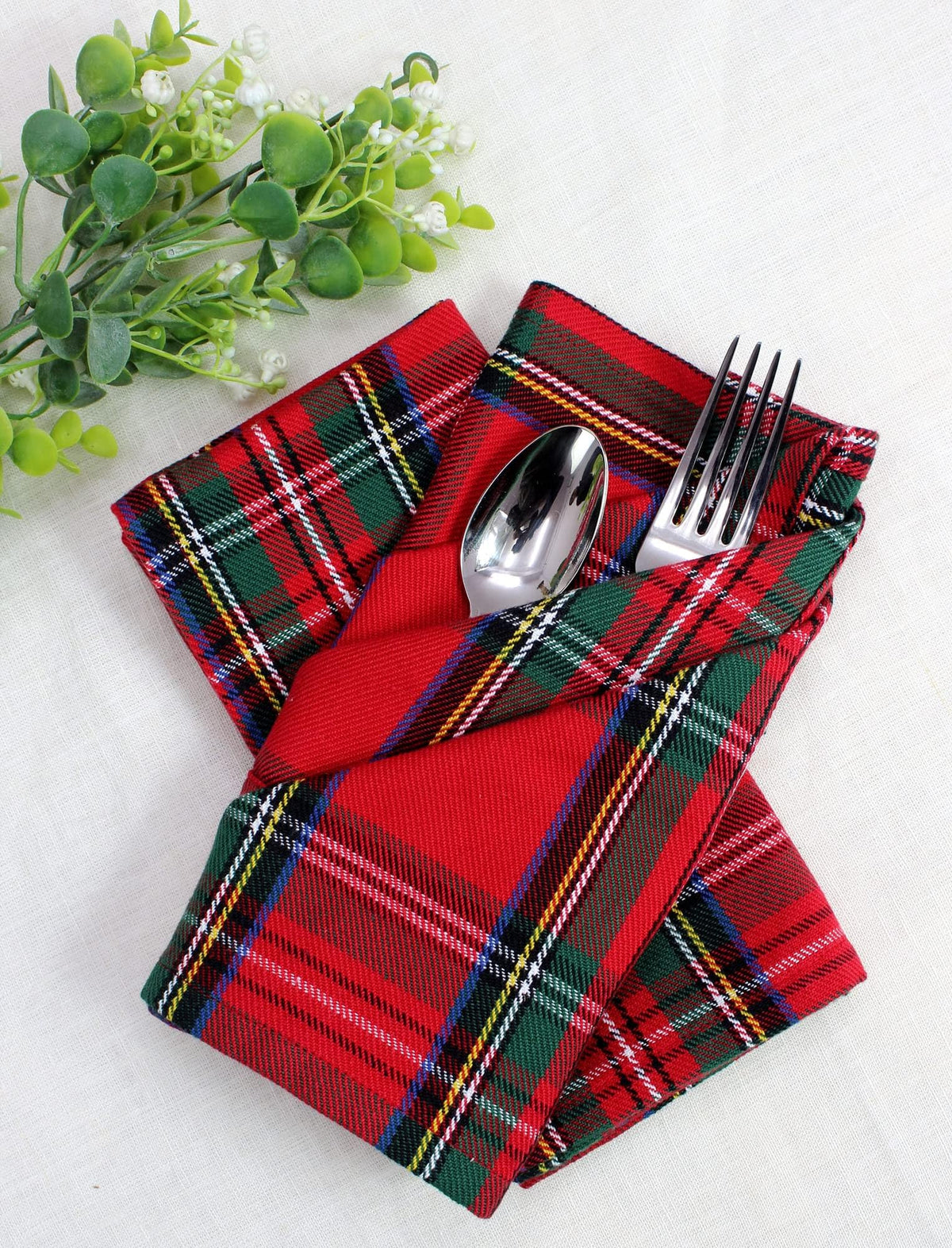 COTTON CRAFT Christmas Tartan Plaid Cloth Napkins - 12 Pack 100% Cotton