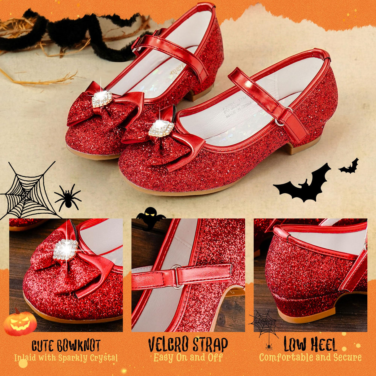 Furdeour Red Girls Flats Shoes for Size 13 Wedding Party High Heels Girls Cosplay Low Heeled Princess Little Kid Halloween Christmas(2701Red 13)