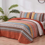 WONGS BEDDING Boho Quilt Set King Size Burnt Orange, 3 Pieces Fall Striped Bedspread Coverlet Set, Christmas Halloween Soft Lightweight Microfiber for All Season(104"×90")