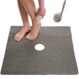Enkosi Loofah Shower Mat with Drain Hole – Cushioned Anti-Slip Square Bath Mat for Showers, and Bathroom Floors – Textured PVC, Non Slip Safety Pad for Walk-in Stalls and Wet Areas (27x27 Grey)