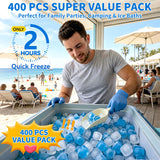 400 Pack Reusable Ice Cubes for Drinks with Ice Scoop, BPA-Free Plastic Ice Cubes for Coolers, Whiskey, Coolers, Parties, Bars, Ice Baths & Camping(Blue & Transparent)