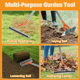 Thatch Rake -15 Inch Dethatcher Rake with Adjustable Handle, Efficient Steel Metal Rakes with Handle,Heavy Duty Thatching Rakes for Lawn,Garden, Yard
