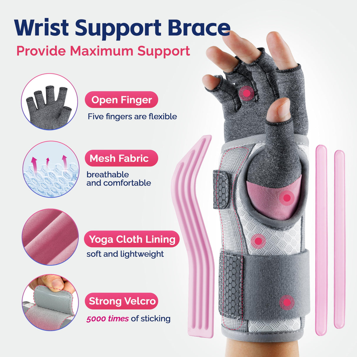 FEATOL Carpal Tunnel Wrist Brace & Compression Arthritis Glove Set For Women- Short Wrist Brace Daytime Support- Pain Relief For Work, Typing, Tendonitis, Sprains- Right Hand, Small