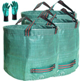 Professional 3-Pack 137 Gallon Extra Large Lawn Garden Bags (D34,H34 in) Reusable Yard Waste Bags with Gardening Gloves for Big Leaf Bag,Lawn Weeds,Grass Clippings Bag,Yard Debris Containers 4 Handles