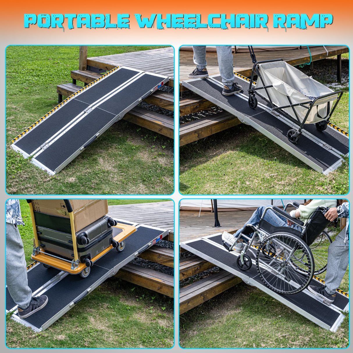 WHALEMOTOR Portable Wheelchair Ramp 6FT, Anti-Slip Aluminum Folding Portable Ramp, Wheelchair Ramps for Home, Weight Capacity Up to 600 LBS, with Transition Plates Above and Below