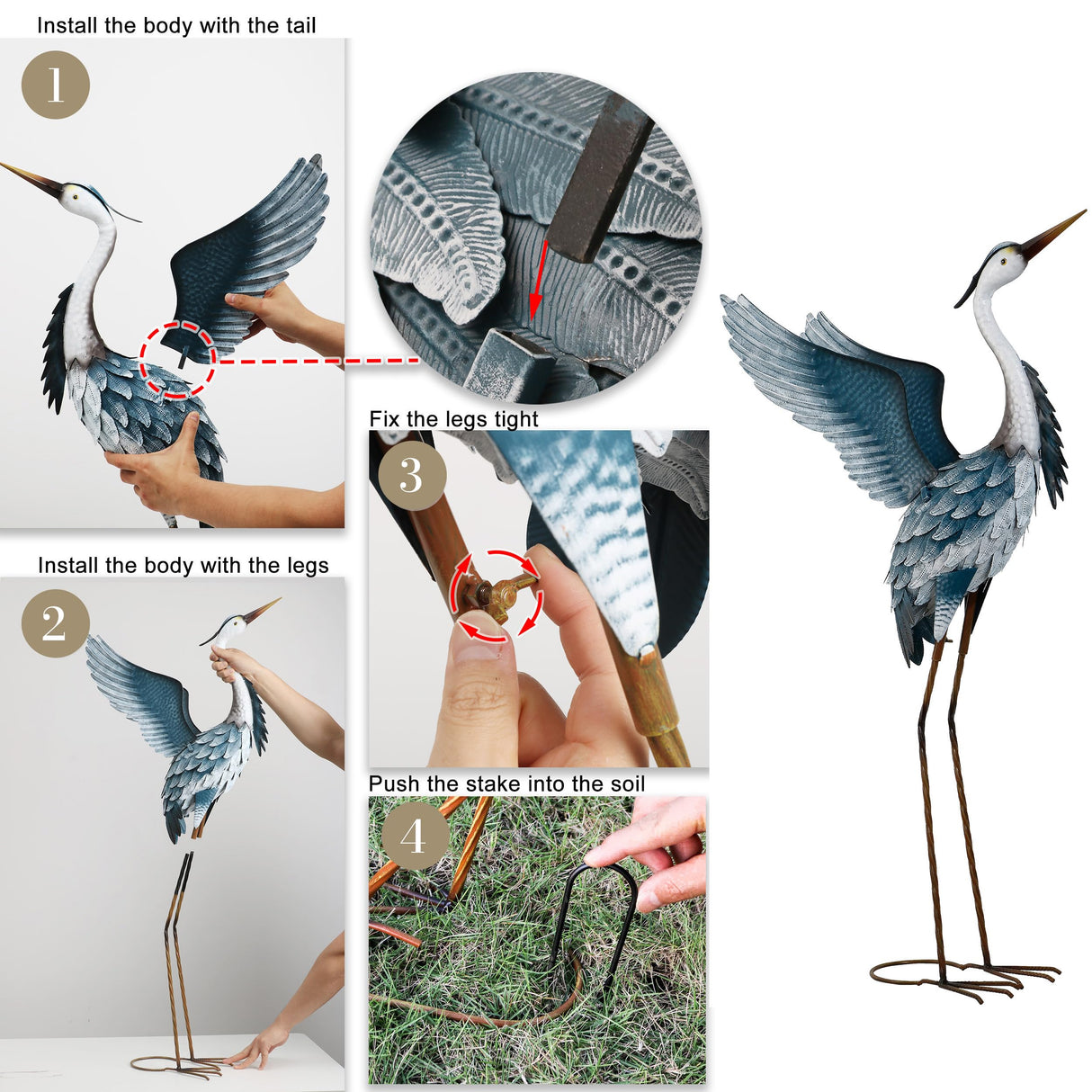TERESA'S COLLECTIONS Garden Decor Blue Heron Metal Yard Art,38-42" Large Metal Cranes Sculptures & Statues Heron Decoy for Outdoor Indoor Decorations,Outside Patio,Pool, Lawn,Set of 2,Gift for Mom