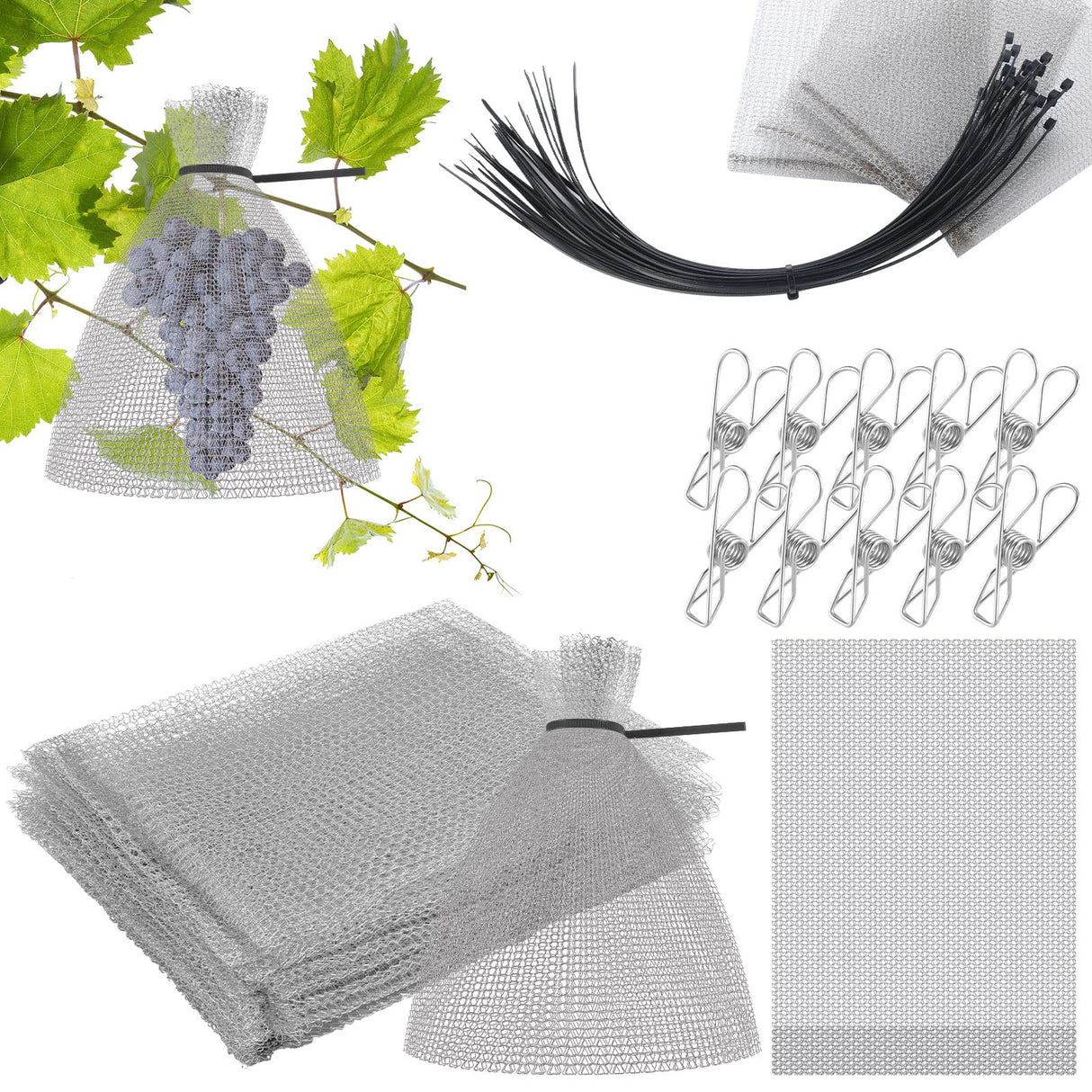 25 Pcs Fruit Protection Wire Mesh Bags 6 x 8 Inch Fruit Bags with Clips and Ties for Fruit Trees Netting Cover Bags Mesh Fruit Protectors for Vegetables Tomato Apple Mango Berry Roots Pl