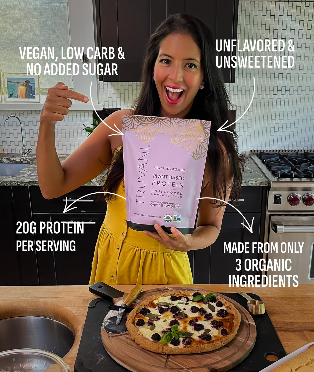 Truvani Vegan Pea Protein Powder | Unflavored | 20g Organic Plant Based Protein | 20 Servings | Keto | Gluten & Dairy Free | Low Carb | No Added Sugar