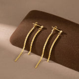 Reffeer Solid 925 Sterling Silver Tassel Chain Dangle Earrings for Women Teen Girls Minimalist Dangle Earrings Drops (B-18K Gold)