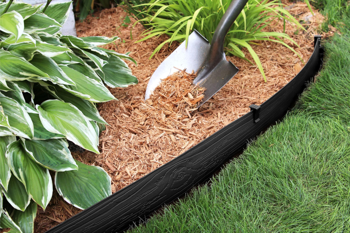 Master Mark Landscape Edging Coil, 40 ft x 4 inch Tall Garden Edging Border for Lawn and Pathways, Terrace Board, Black, 10 Stakes