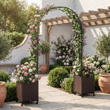 Giantex Metal Garden Arch Trellis Arbor with 2 Self-Watering Planter Boxes, 80" L x 16" W x 91" H PE-Coated Archway with Lockable Rolling Wheels for Climbing Vines, Yard Lawn Party Decorations
