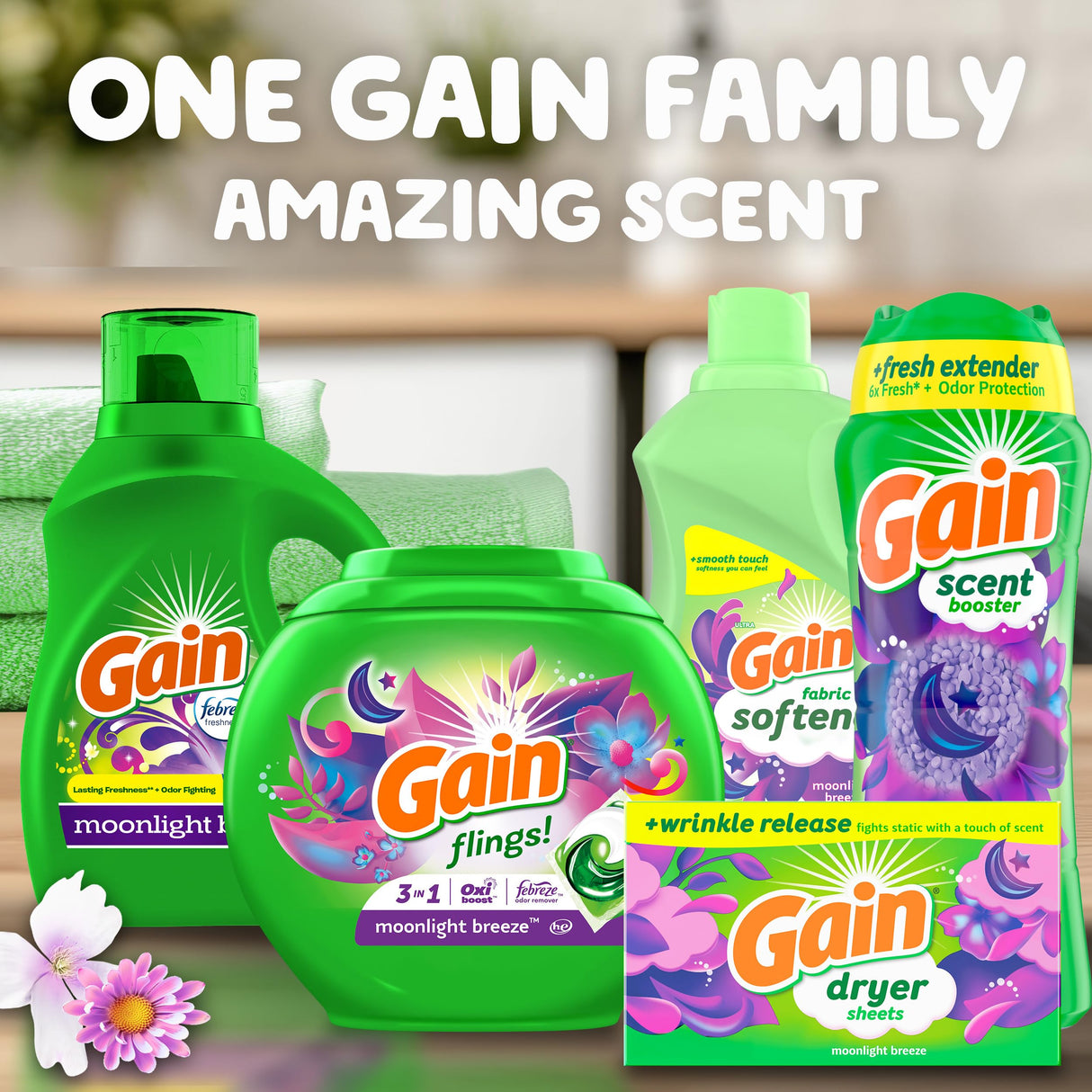 Gain Fabric Softener, Moonlight Breeze, 35 fl oz (4 Pack)