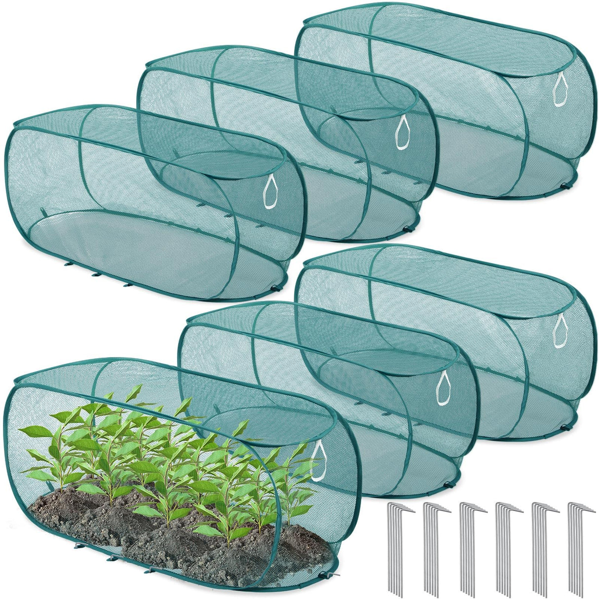 Threehoney 6 Pack Pop up Mesh Plant Covers Outdoor Plant Protector with Ground Nails for Garden Net Guard for Protecting Vegetables Fruits Seedlings Flowers from Animals 35" L x 14" W x 16" H