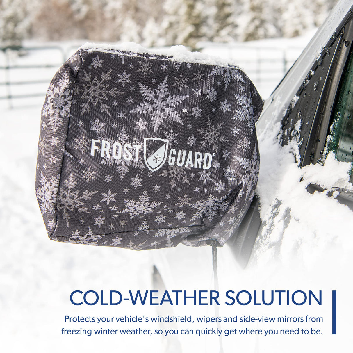 FrostGuard Plus | Winter Windshield Cover for Ice and Snow, XL Size (Snowflake) - Built-in Security Panels, Wiper Blade Coverage + Mirror Covers - Fits XL Size Cars, Trucks and SUVs, 68 x 41 Inches