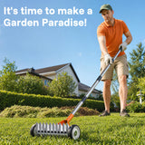 Thatch Rake 15 Inch with Wheels for Lawn Dethatching