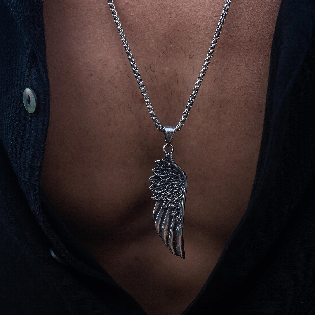 Made by Nami Pendant Necklace for Men 23" Gold & Silver Cuban Link Chain with Pendants for Men High-Quality Stainless Steel Necklace Premium Jewelry Gift for Him (Vikings Wing)
