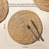 13.5'' Round Woven Placemats Set of 12, Boho Rattan Chargers for Dinner Plates, Rustic Wicker Place Mats, Straw Braided Table Placemats, for Dining Table, Thanksgiving, Fall, Farmhouse, and Christmas