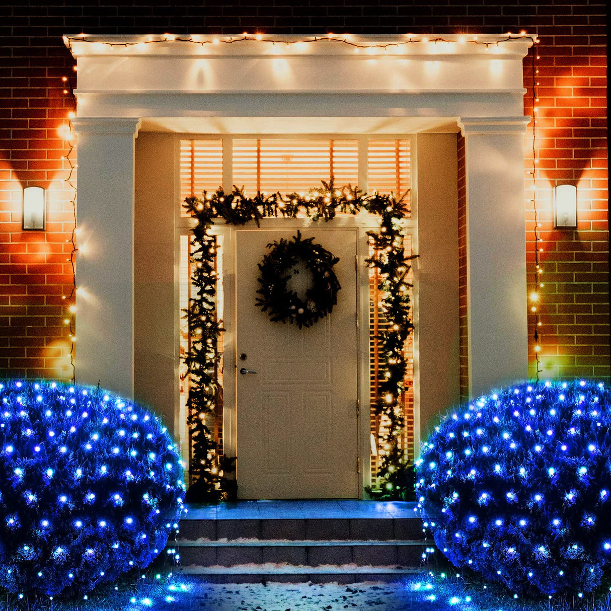 Blue Net Lights, 360 LED Christmas Net Lights Outdoor, 21ft x 5ft Large Net Mesh String Lights, 8 Modes Twinkle String Lights Connectable Plug in for Bushes Halloween Hedge Yard Garden Party Decor