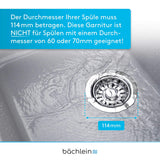 Bächlein Sink Drain Set (WITH OVERFLOW Universal Size Ø 114, Polished Stainless Steel)