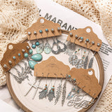 45 Pairs Big Vintage Silver Turquoise Drop Dangle Earrings Set for Women
