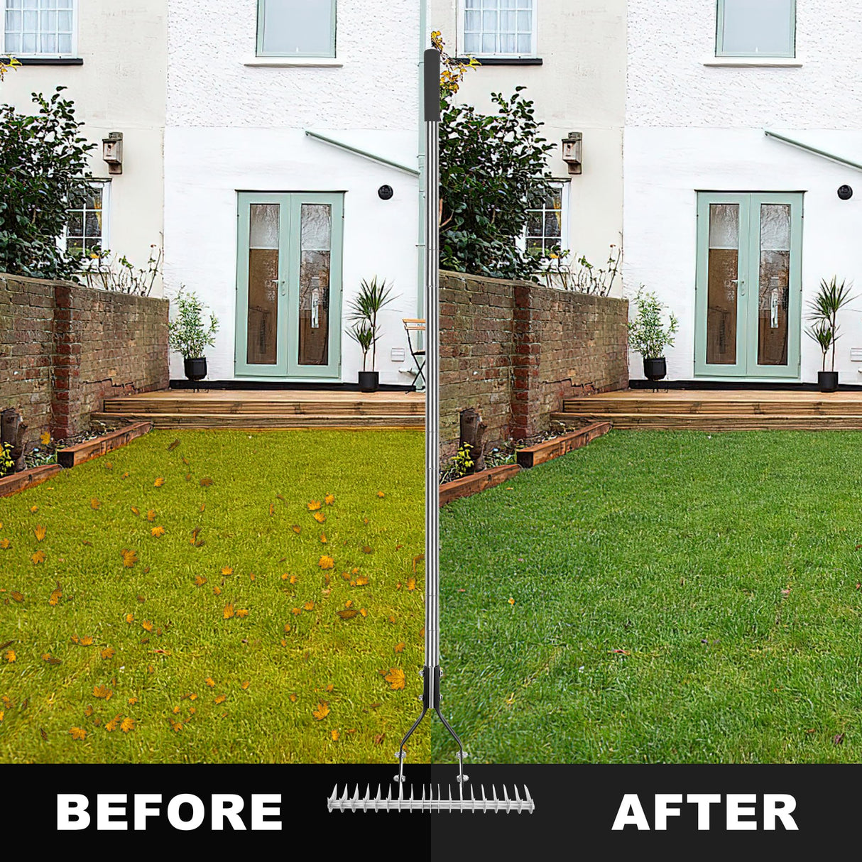 YEELOR Thatch Rake with 15‑inch Rake Head and Long Handle