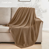 CozeCube Caramel Brown Throw Blanket for Couch, Soft Cozy Cable Knit Throw for Bed Sofa Living Room, Lightweight Warm Decorative Farmhouse Christmas Blanket, 50"x60", Light Brown