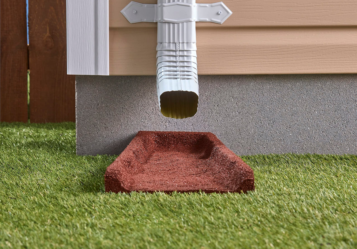 Rubberific Premium Rubber Downspout Splash Block, Rain Guard, Stone Textured Drain Extender (Red)