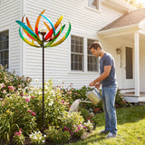 83" Large Solar Wind Spinner Outdoor - Metal Tulip Flower Sculpture with Multi-Color LED Glass Ball - Waterproof Kinetic Yard Art for Garden Lawn Patio, Mother’s Day Birthday Gardening Gifts