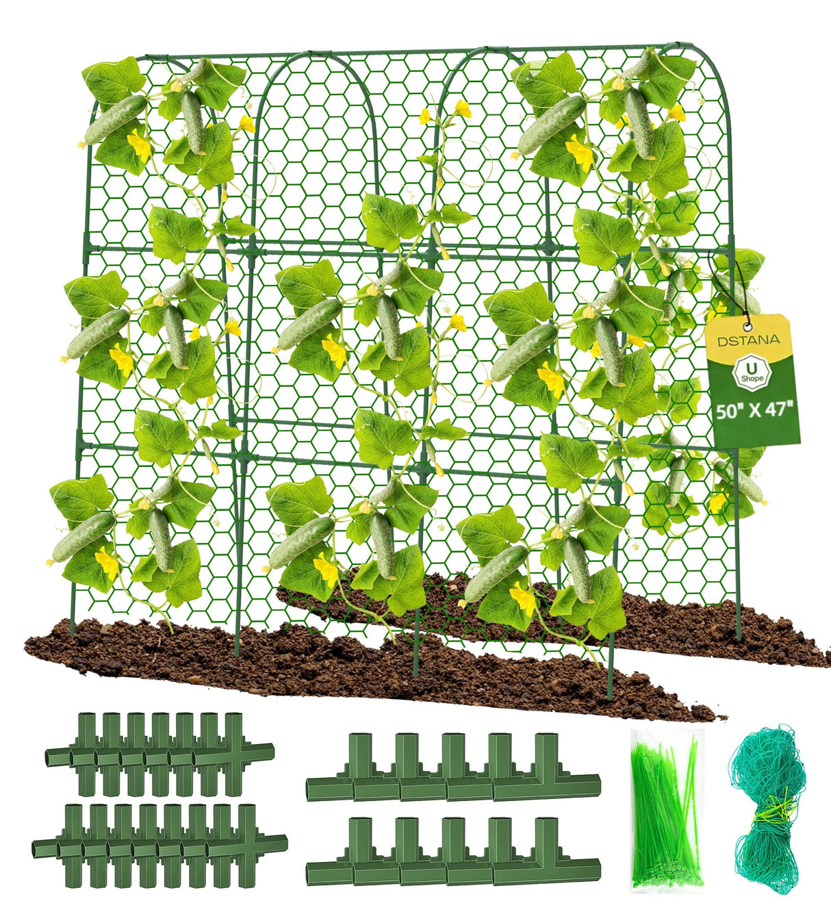 Cucumber Trellis, 50" X 47" U-Shape Garden Trellis for Climbing Plants Outdoor, Arch Trellis Cucumber for Raised Bed, Foldable Plant Support for Vine/Vegetable/Tomato/Zucchini/Pea