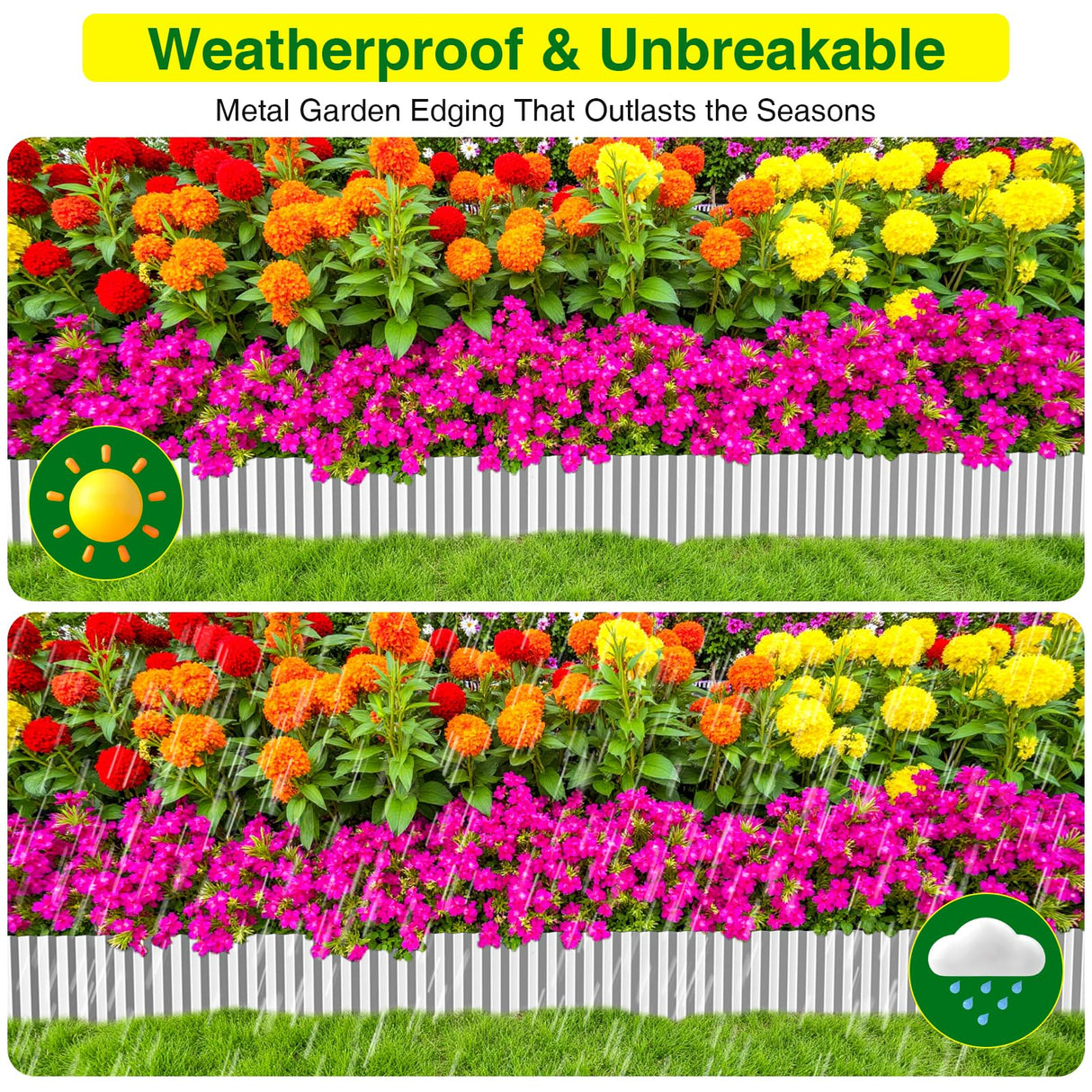 MIXC Corrugated Metal Garden Edging, Landscape Border for Lawn, Flower Bed & Paver (Silver, 8 Inch × 25FT)