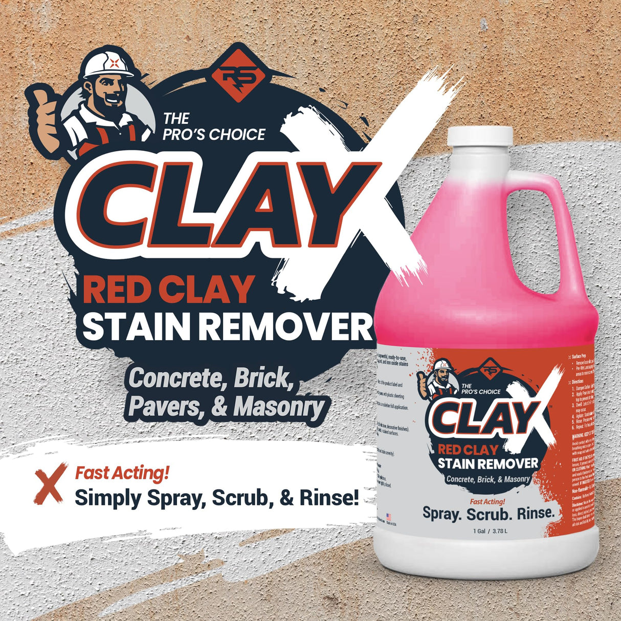 RadonSeal Clay-X Red Clay Stain Remover – 1 Gallon | Removes Red Clay Stains & Rust from Concrete, Brick, Pavers, Stucco & Masonry | Fast-Acting, Professional-Strength Spray Cleaner