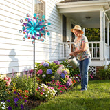 Solar Wind Spinner Outdoor - Metal Kinetic Wind Sculptures with Sparkling Jeweled Ornaments, Blue & Purple Gradient Dual-Direction Spinner, Solar LED Glass Ball Yard Art for Garden Patio Decor