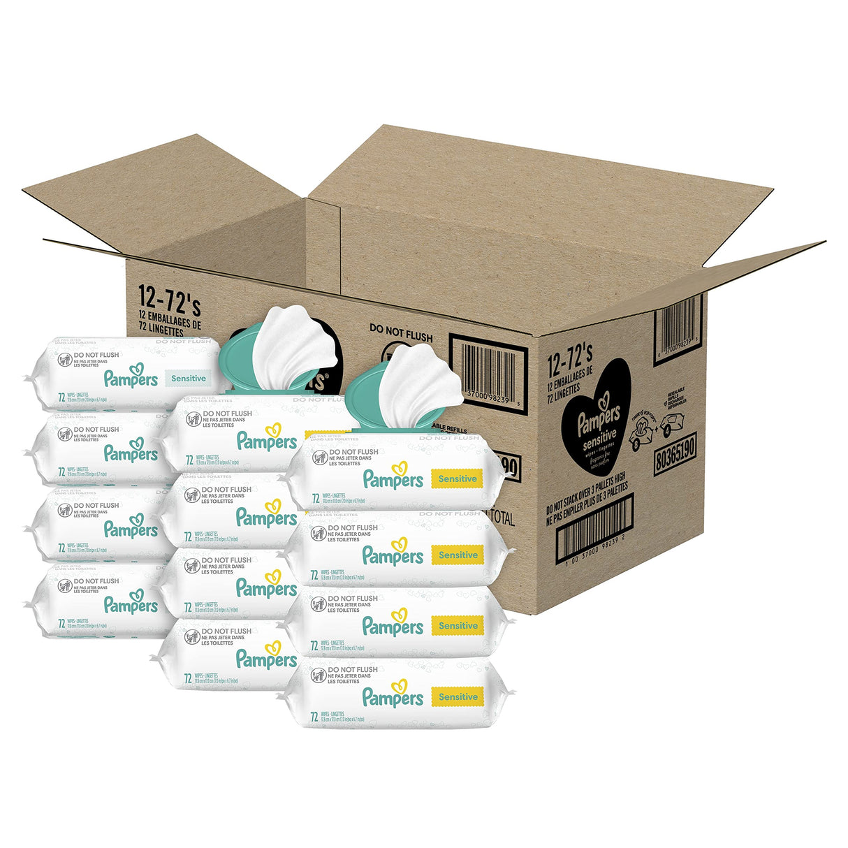 Pampers Baby Wipes, Sensitive, Water Based Wipe, Clinically Proven, Hypoallergenic, and Unscented for Babies, 1008 Wipes Total (12 Flip-Top Packs)